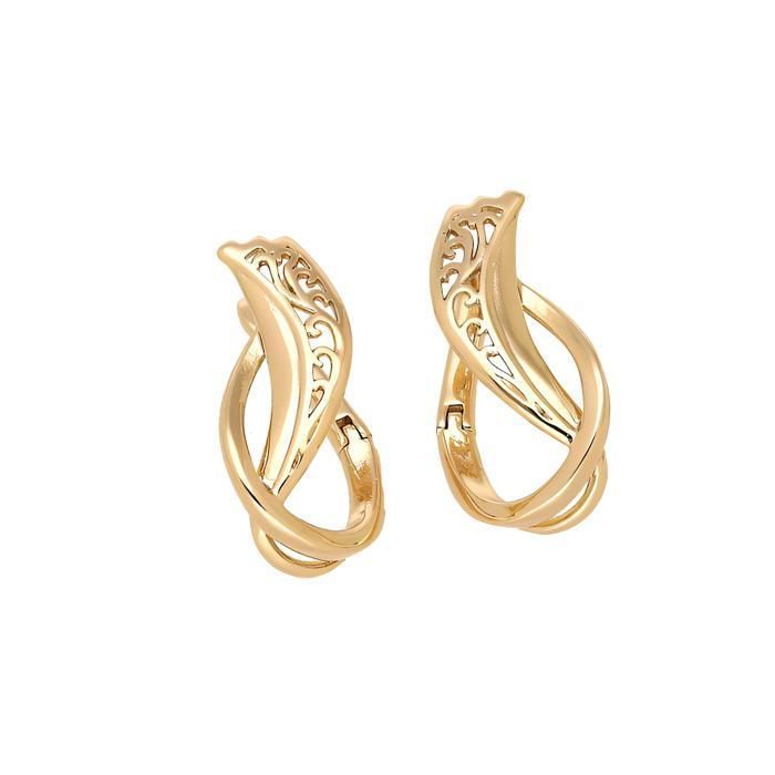 Pendientes - Mujer - Estilo Sleeper - Estilo inglés - Borde cortado - Diseño calado - Chapado en oro amarillo de 18k - 24 x 12 mm