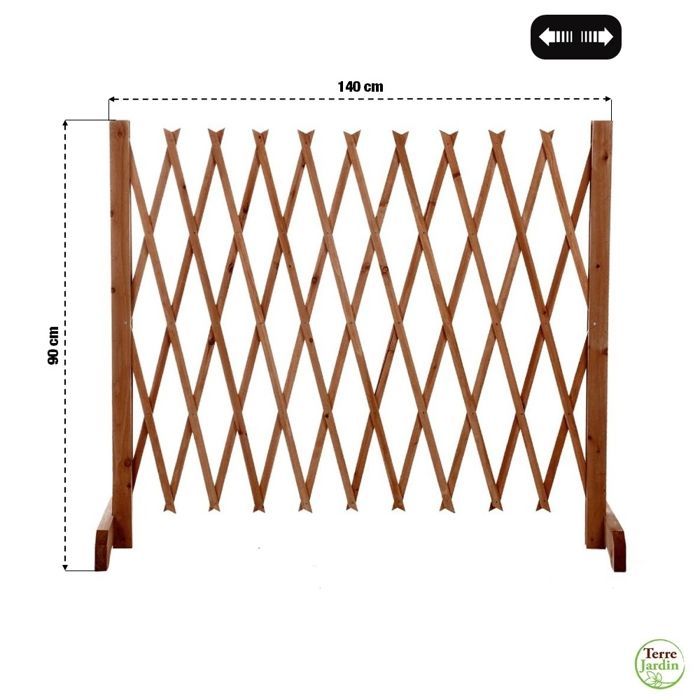 TERRE JARDIN - Puerta de seguridad extensible, de 30 a 150 x 90 cm, barrera protectora de madera retráctil, apta para mascotas.