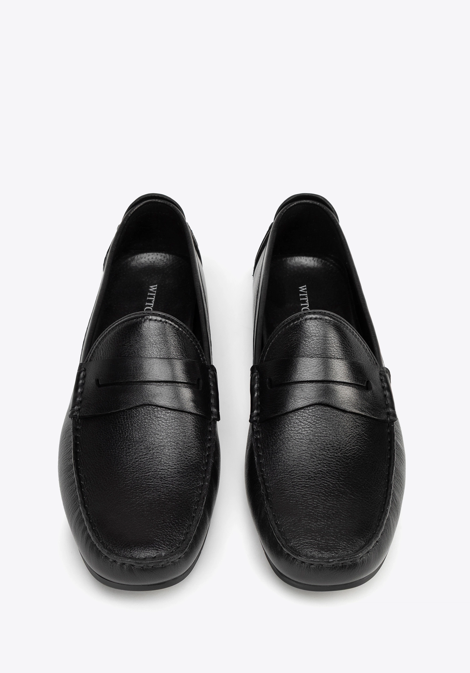 Męskie półbuty slip-on ze skóry naturalnej czarne