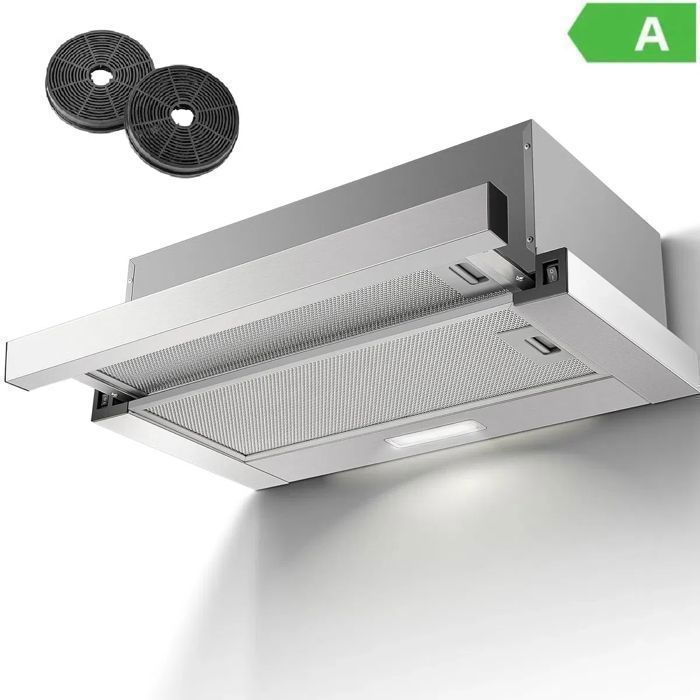 60cm Cooker Hood - Recirculating and Extraction - with Carbon Filter - 2 Speeds - 620 m³/h - Built-in - Energy Efficiency A