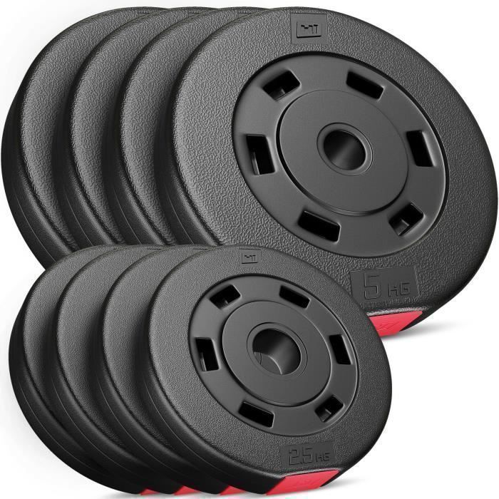 Hop-Sport 30kg Plastic Weight Plates, Ø 31mm, Weightlifting Plates for 30mm Barbells - 4x5kg, 4x2.5kg