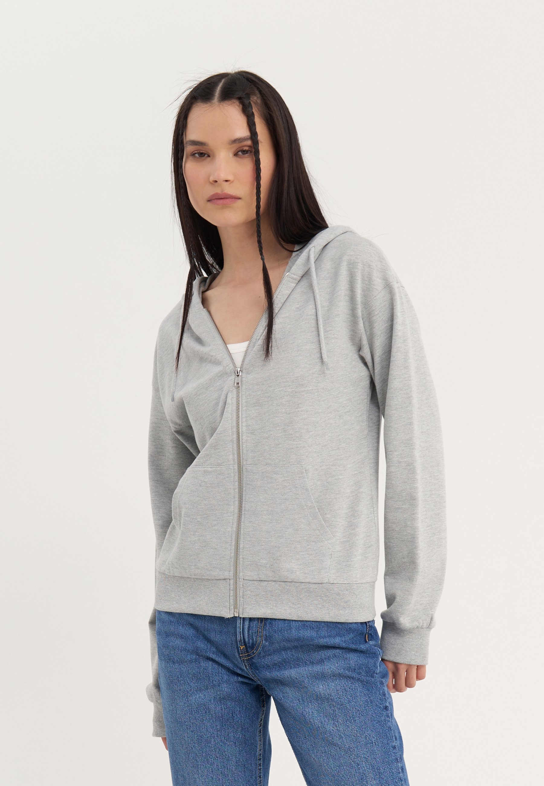 Even&Odd sweatshirt met rits - gemêleerd lichtgrijs