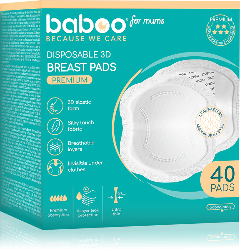 Absorventes descartáveis premium para seios Baboo
