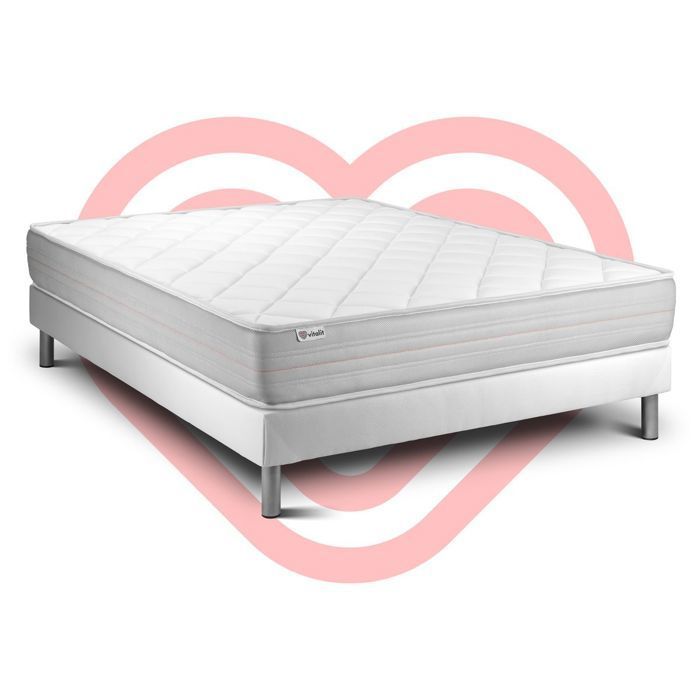 Conjunto de colchón y base de cama de 140x200 cm - Base de cama blanca (premontada) - Vitalmemo Blanco