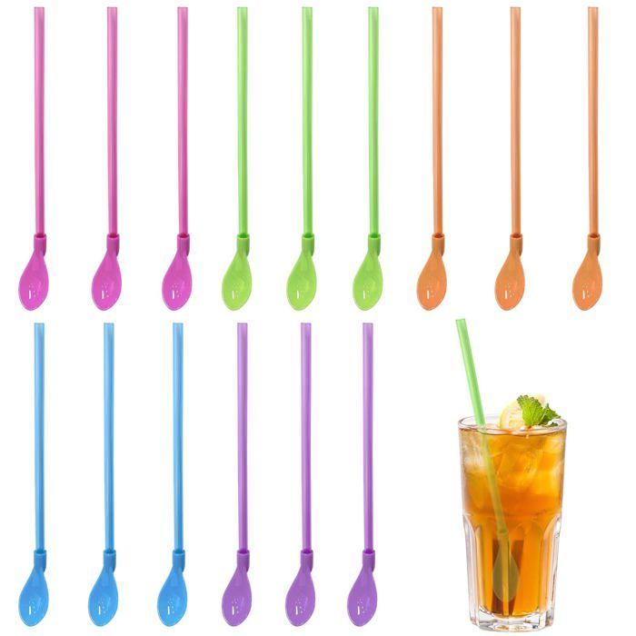 2-in-1 slushie-pillit ja -lusikat - 12 kpl, värikkäät, uudelleenkäytettävät - sopivat smoothieihin, pirtelöihin ja etiketteihin