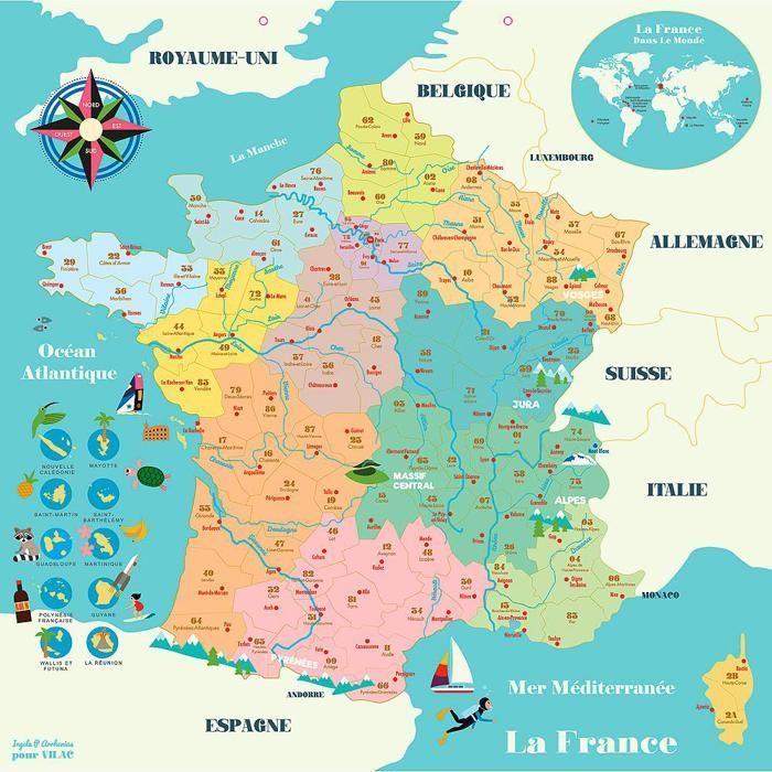 Puzzle Carte de France magnétique VILAC - Voyage et cartes - Mixte - 5 ans et plus - Moins de 100 pièces
