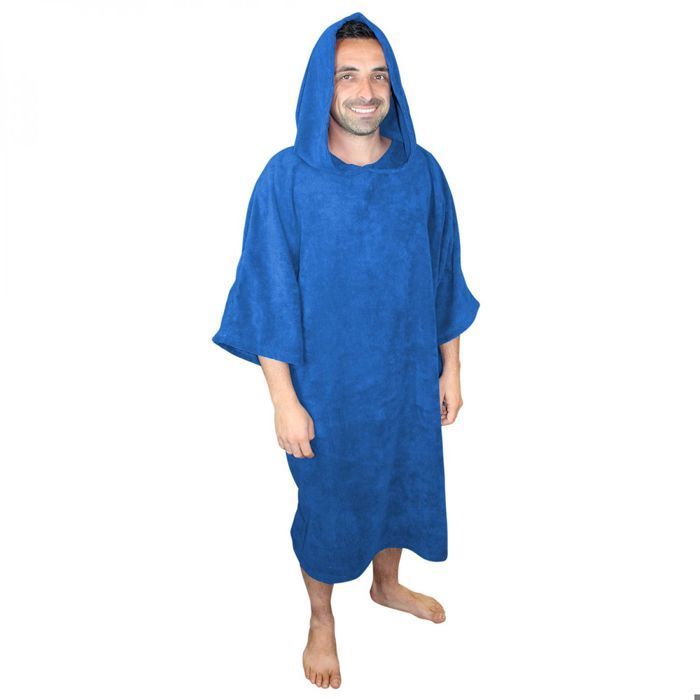 Vivezen Adult Bath or Beach Poncho Towel - Blue