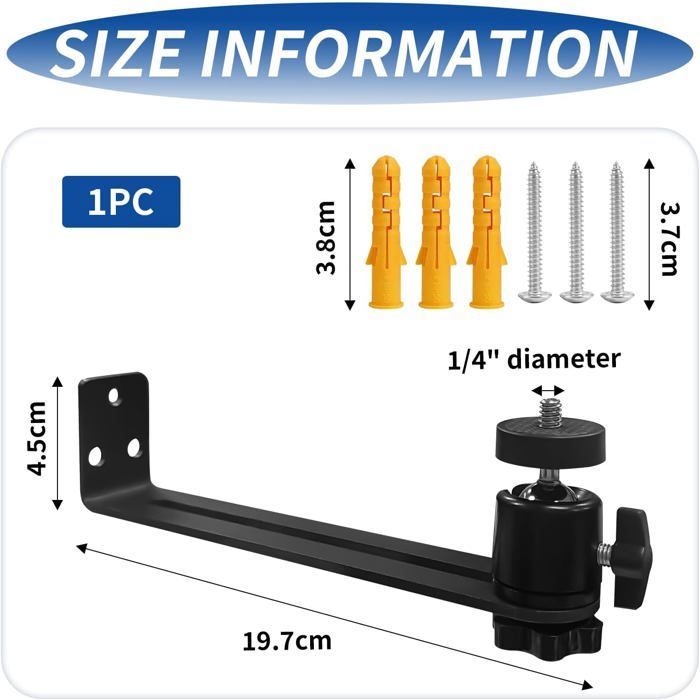 Supporto a parete per videoproiettore - ZGEER - Rotazione a 360° - Inclinazione a 45° - Acciaio al carbonio - Supporta fino a 3 kg