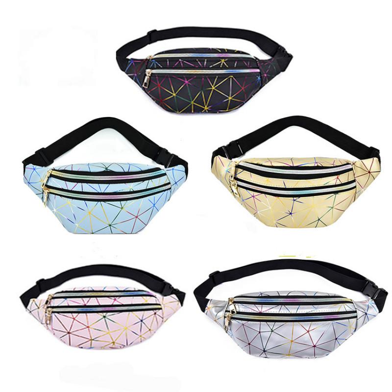 Sac banane holographique pour femme rose argenté, sac banane noir géométrique, pochette de poitrine laser pour téléphone
