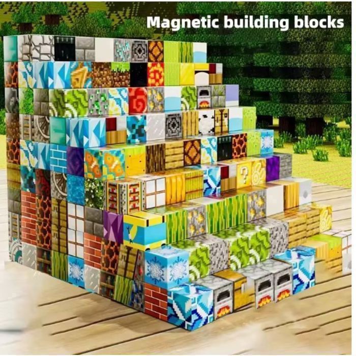 60-Block Magnetic Building Set with Figures and Storage Box – Creative Pixel Art Set for Children