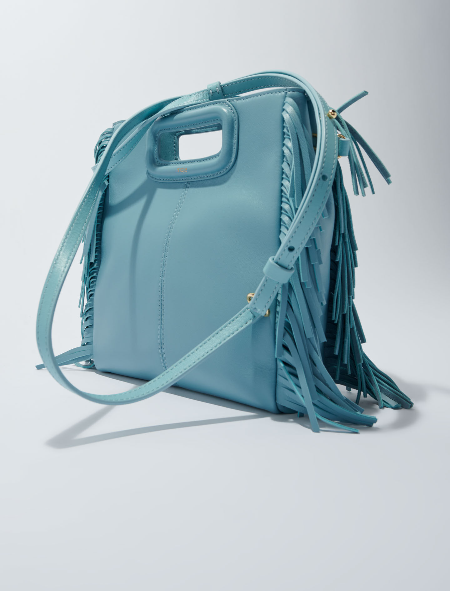 Tas in maat M met gladde leren franjes - Blauw/Grijs
