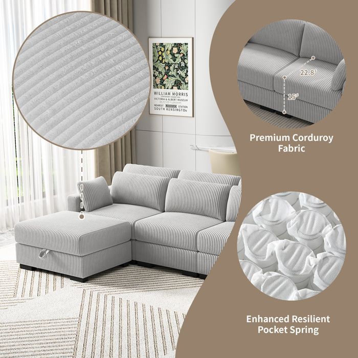 Canapé 2 places - EIFSON - Convertible modulable - Rayures verticales - Gris - Design contemporain