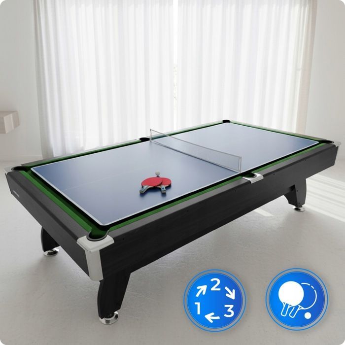 THUNDER® Multifunctional Pool Table | BOLD-BLACK-9FT | Tabletop | Ping-Pong | Air Hockey | Set | Home | Brown |