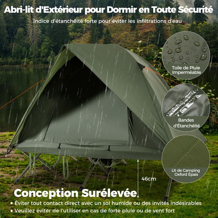 Tienda de campaña plegable para 2 personas COSTWAY con cama elevada, bolsa de transporte con ruedas, 2 puertas de malla y techo.