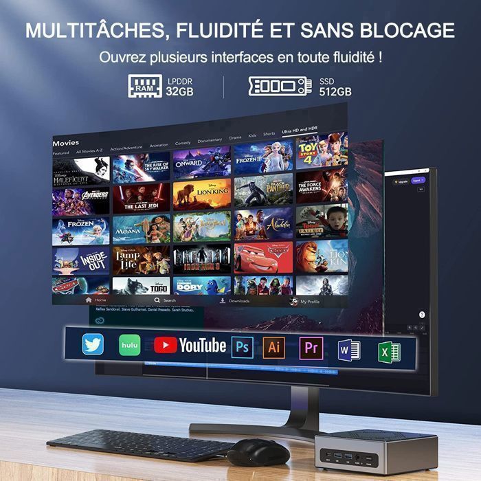 NiPoGi Mini PC, Intel Core i5-12600H (12C/16T, tot 4,5 GHz), 16 GB DDR4, 512 GB NVMe M.2 SSD, WiFi 6, 2 HDMI + VGA 4K UHD Triple Screen