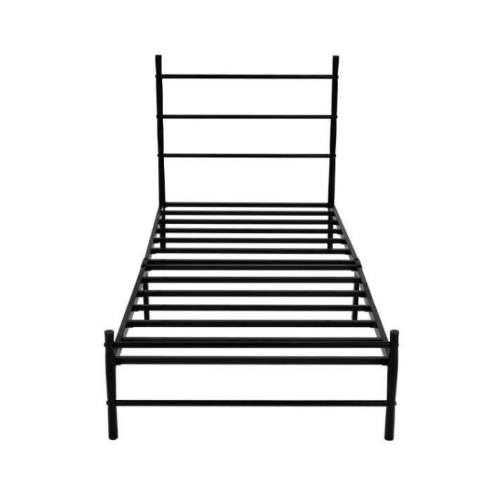 Pack Lit + Matelas + Couette + Oreiller - Noir - 90x190cm - Métal - 1 place - Mémoire de forme
