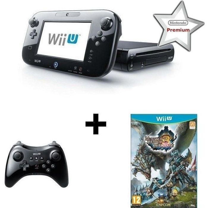 Consola Wii U Premium Edición Limitada Monster Hunter 3 Ultimate - Negra - 32 GB - Paquete