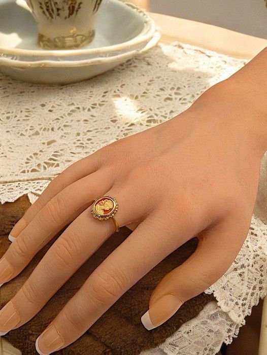 Anillo de camuflaje naranja, chapado en oro de 750/000