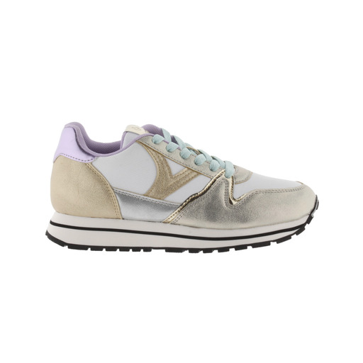 Zapatillas Victoria Cometa Multimaterial Con Piezas Metalizadas Y Cordones Al Tono