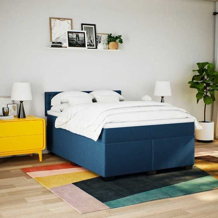 Estructura de cama con colchón - Maison Exclusive - 140x190 cm - Tela azul - Máxima relajación