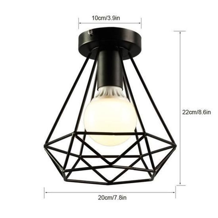 2pcs Plafonnier Industrielle en Métal Noir Cage Carré Fer Lustre pour couloir, allée, porche, chambre, etc