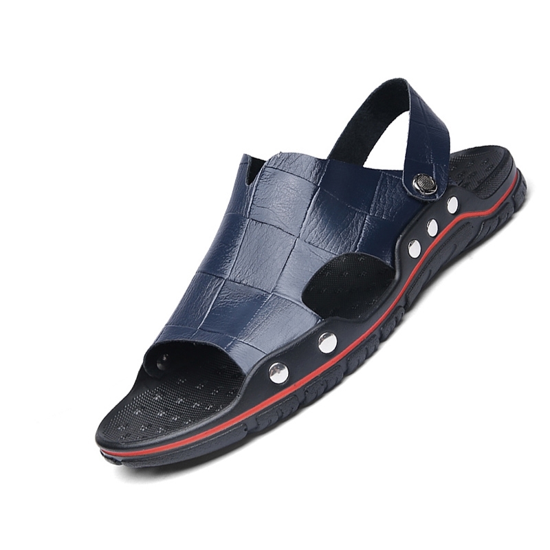 Summer Sandals Men Leather Casual Shoes Classic Roman Open toed Breathable Slipper Outdoor Beach Rubber Shoes Flip Flops