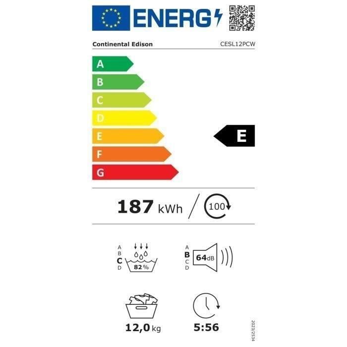 CONTINENTAL EDISON CESL12PCW Heat Pump Tumble Dryer - 12 kg - 60 cm - Energy Class E - White