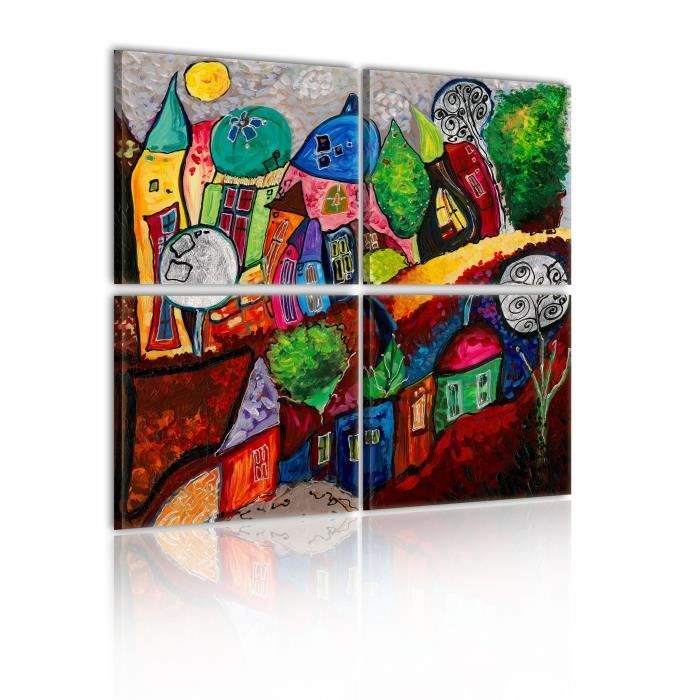 Buntes Stadtbild für Kinder, 80 x 80 cm - Dekoratives Bild