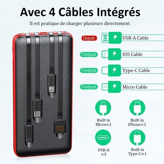 Weuiortn® 23800mAh draagbare externe batterij/powerbank met 4 data-aansluitingen, geschikt voor het snel opladen van alle telefoons.