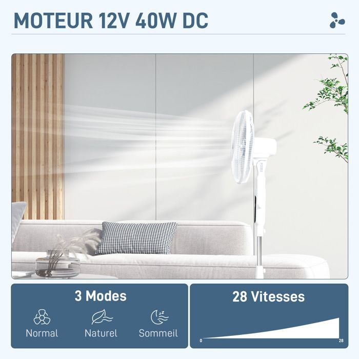 Ventilador de pedestal HOMCOM Ø 42cm 40W 3 modos 28 velocidades, función antimosquitos, altura ajustable, oscilación de 75°, blanco