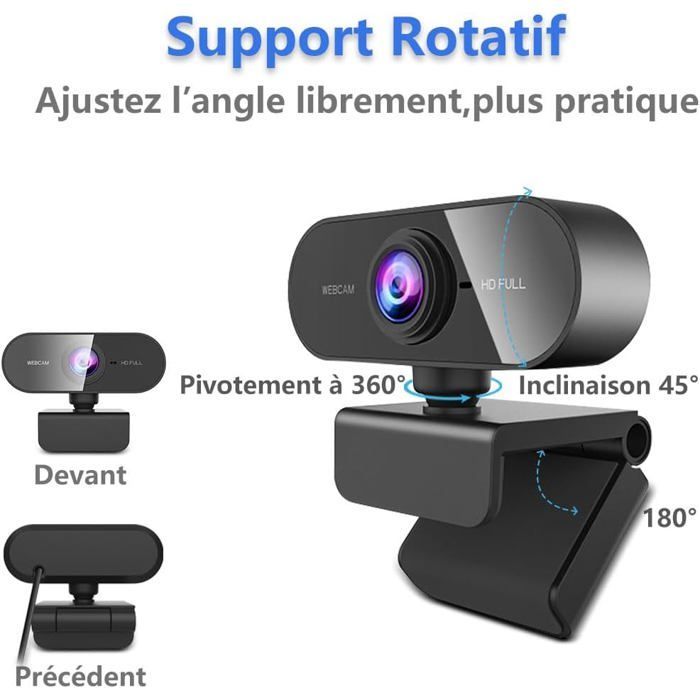 Webcam per PC, webcam Full HD 1080P con microfono, ruotabile a 360°, USB, plug and play, per video e registrazioni.