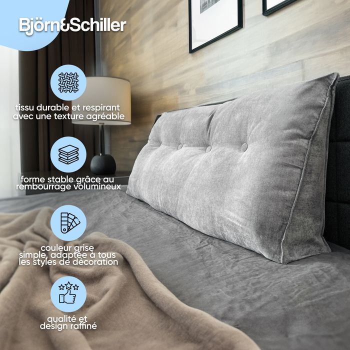 Almofada de encosto cinza Björn&Schiller, 120 cm, almofada de leitura para cama e sofá, almofada triangular, almofada lombar