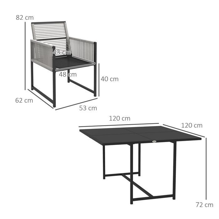 Outsunny - Set tavolo e sedie da giardino - Acciaio - 120x120x72 cm - Grigio chiaro