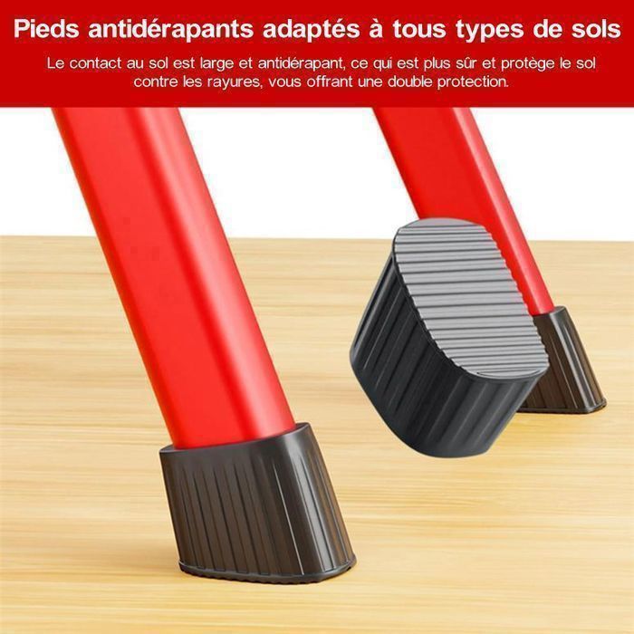 Escalera plegable de 5 peldaños Seven Comfort - Estabilidad y seguridad óptimas - 74 × 47 × 139 cm (largo × ancho × alto) - Capacidad de carga de 150 kg - Acero - Rojo