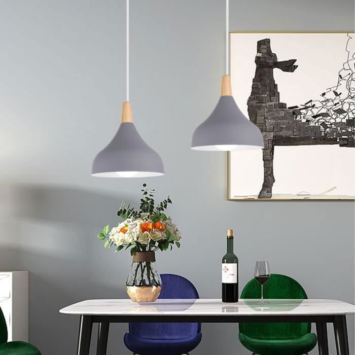 UNI Lustre Suspension Contemporain E27 Luminaire Corde Ajustable 20x20cm Gris