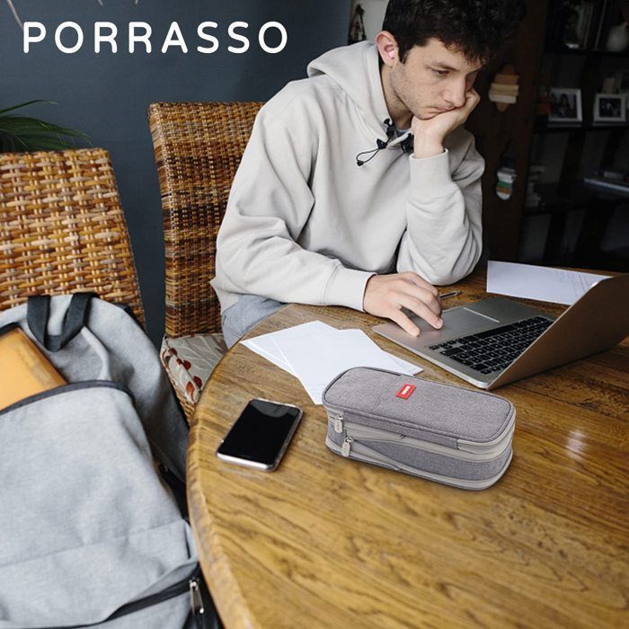 Estuche plegable de gran capacidad, estuche escolar, estuche de lona con cremallera, estuche portátil para la oficina, gris.