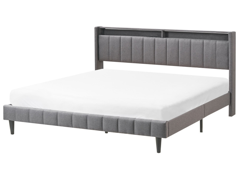 Łóżko LED  BEAULIEU 180 x 200 cm Z portem USB ze schowkiem Ciemnoszary