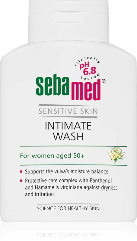 Emulsão Sebamed Wash para higiene íntima durante a menopausa, pH 6,8.