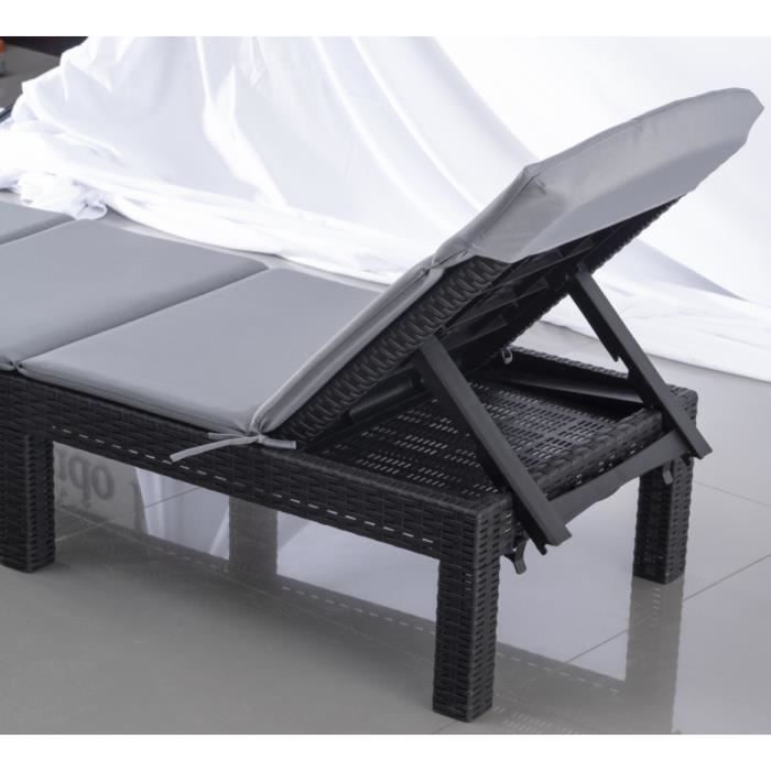 Bain de soleil - Chaise longue - Gris Sparkle - Résine imitation rotin - Dossier réglable - Confort optimal