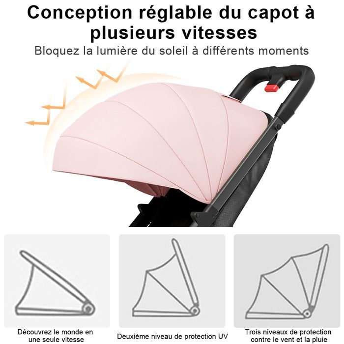 Poussette pliable en trois parties, voiture pour bébé, réglable librement, Oxford, conception à double verrouillage, rose, HUOLE