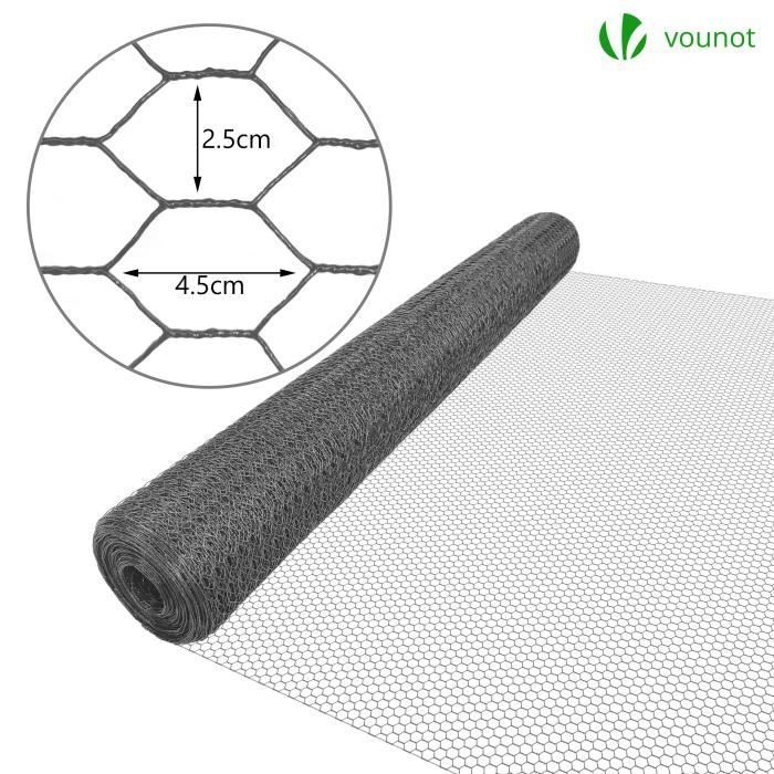 VOUNOT Chicken wire with 25mm PVC sheathed wires, grey, 1x25M