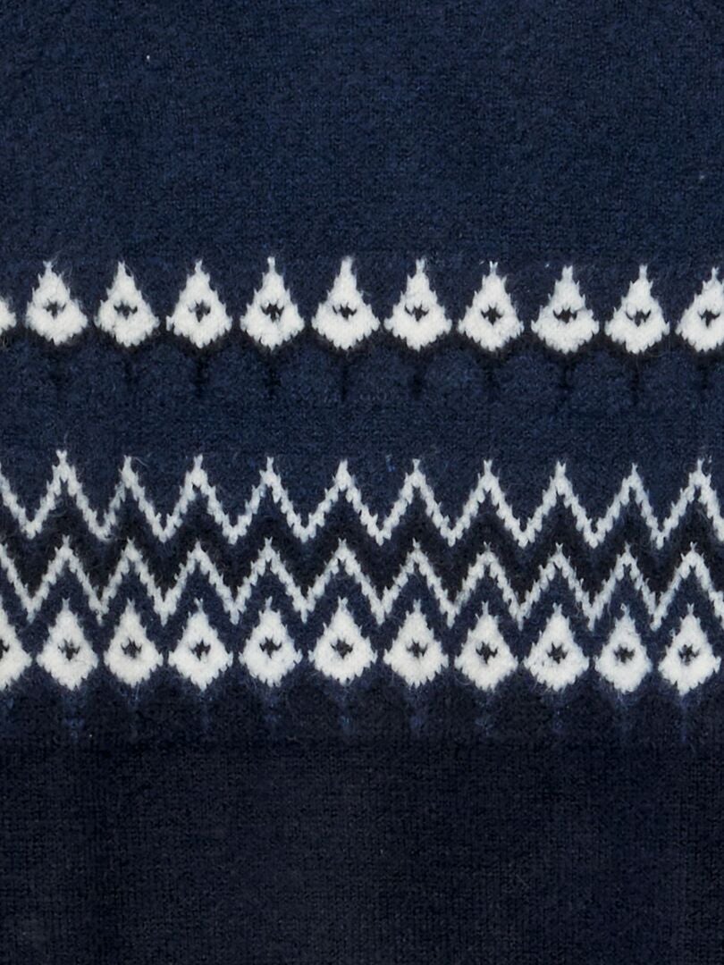 Sweter żakardowy z okrągłym dekoltem - NIEBIESKI
