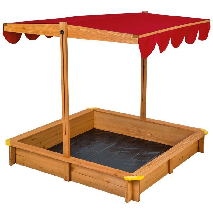 Arenero - TECTAKE - EMILIA Jardín de infancia con techo y terraza de madera 120 x 120 x 120 cm - Rojo
