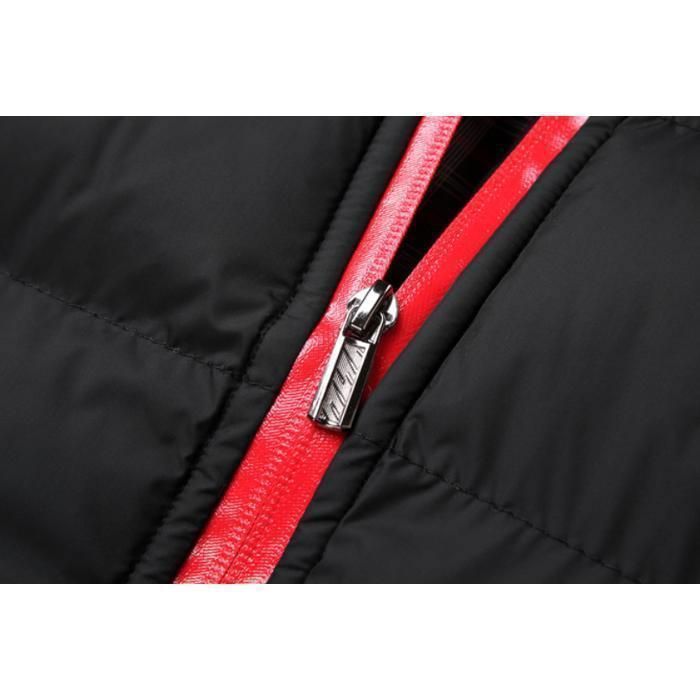 Jaqueta puffer casual masculina JINDING com capuz, parka grossa com zíper, preta, 100% poliéster.