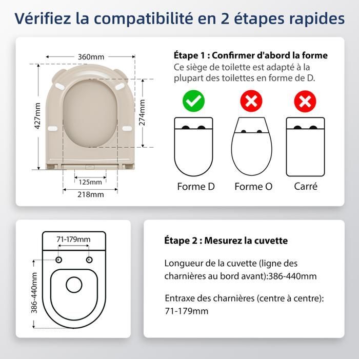 AquaWise Abattant WC Silencieuse Résine Duroplast Cuvette Wc softclose Antibactérienne Rapide à Nettoyer Démontage Facile Crème