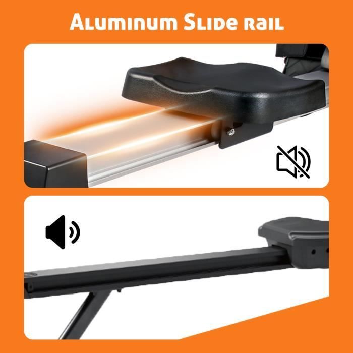 Máquina de remo magnética - remo para fitness en interiores - BIGZZIA - 16 niveles de resistencia ajustables, riel guía de aluminio silencioso