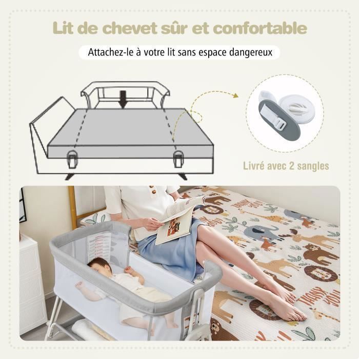 COSTWAY Lit Cododo Bébé avec Matelas Berceau Pliant 7 Hauteurs Réglables,4 Roues Verrouillables,Sangles Attaché Etagère de