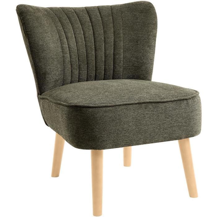 Fauteuil MARCEL Vert Kaki - assise Tissu pieds Metal Noir