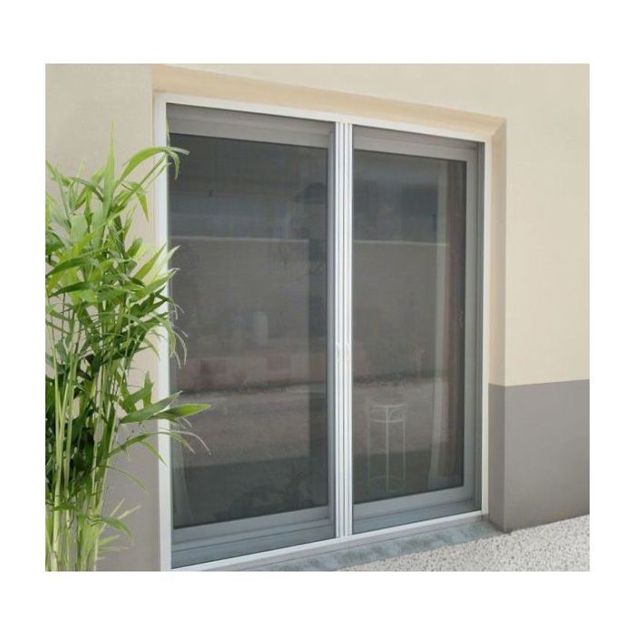 Mosquitera doble para puerta de patio - 240 x 230 cm - Aluminio gris RAL7038 - Recortable - Enrollable - A prueba de insectos