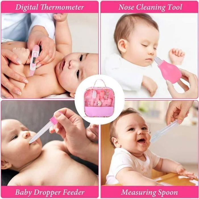 Babypflege-Set – 13-teilig – Walform – Wichtigste Babypflegeprodukte – mit Aufbewahrungstasche – Rosa